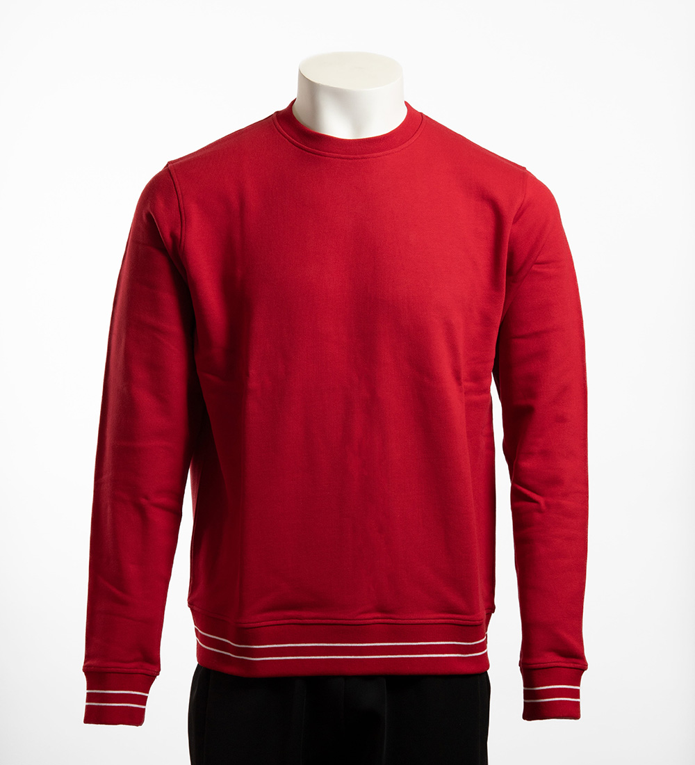 Red and white sweatshirt